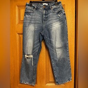 LOFT Women's Relaxed Blue Jeans with Distressed Detail